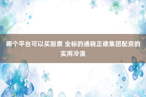 哪个平台可以买股票 全标的通晓正德集团配资的实用冷漠