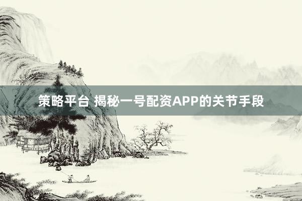 策略平台 揭秘一号配资APP的关节手段