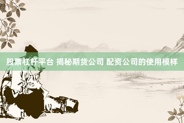 股票杠杆平台 揭秘期货公司 配资公司的使用模样