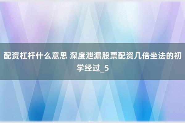 配资杠杆什么意思 深度泄漏股票配资几倍坐法的初学经过_5