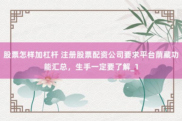 股票怎样加杠杆 注册股票配资公司要求平台荫藏功能汇总，生手一定要了解_1