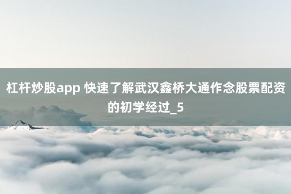 杠杆炒股app 快速了解武汉鑫桥大通作念股票配资的初学经过_5