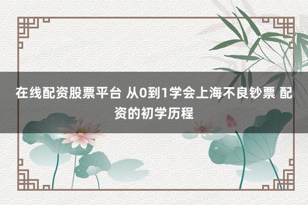 在线配资股票平台 从0到1学会上海不良钞票 配资的初学历程