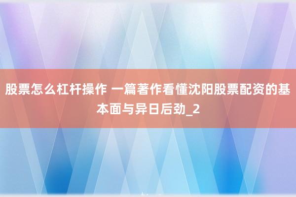 股票怎么杠杆操作 一篇著作看懂沈阳股票配资的基本面与异日后劲_2