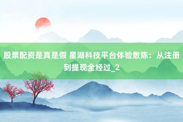 股票配资是真是假 星湖科技平台体验敷陈：从注册到提现全经过_2