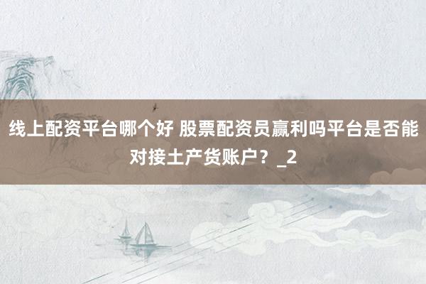 线上配资平台哪个好 股票配资员赢利吗平台是否能对接土产货账户？_2