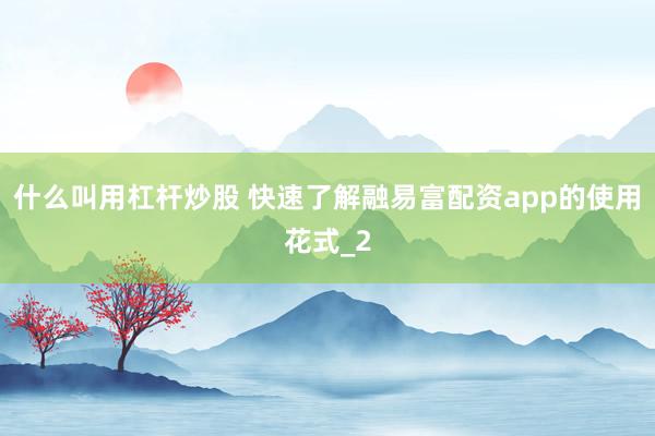 什么叫用杠杆炒股 快速了解融易富配资app的使用花式_2